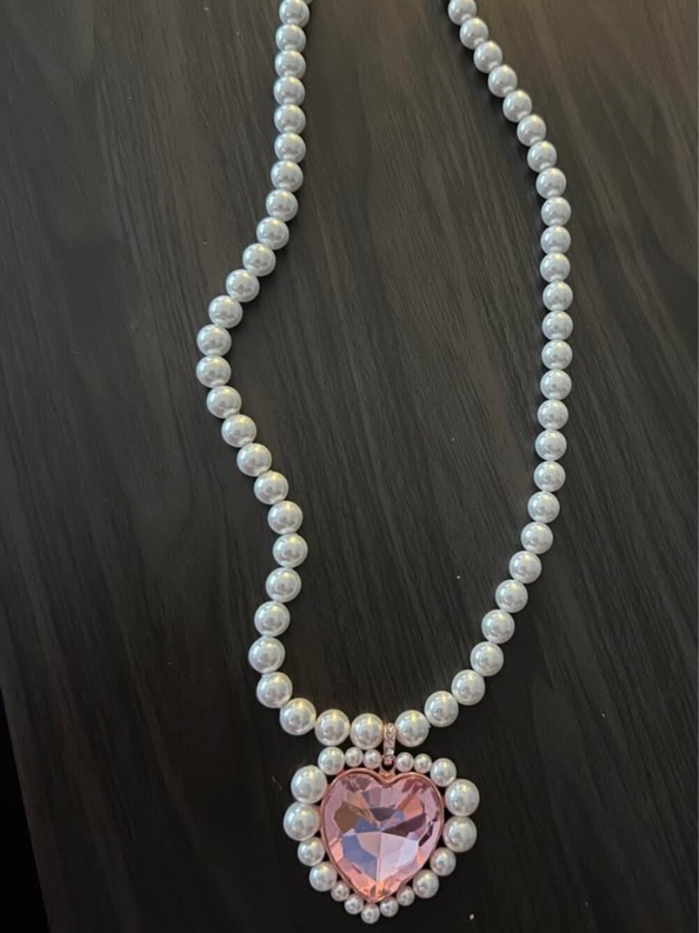 Pearl & Pink Heart Statement Necklace – 20"